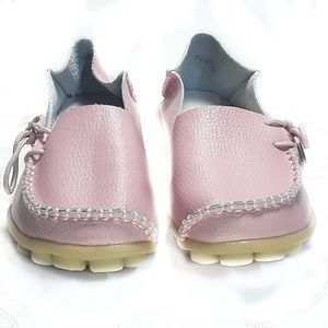 Super Soft Faux Leather Pink Slip On Flat Shoes